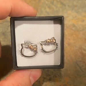 Silver and Pink Bow Cat Stud Earrings NIB